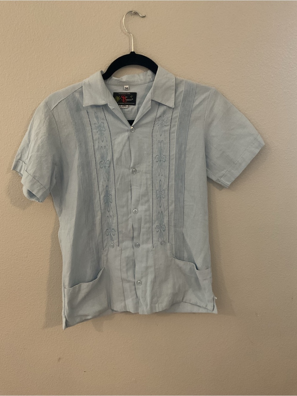 San Lorenzo Light Blue Short-Sleeve Guayabera Button-Down Shirt Western Cowboy